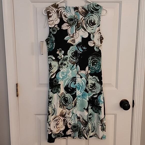 Connected Apparel Black/Aqua Floral Dress, NWT, 10 - Picture 6 of 7